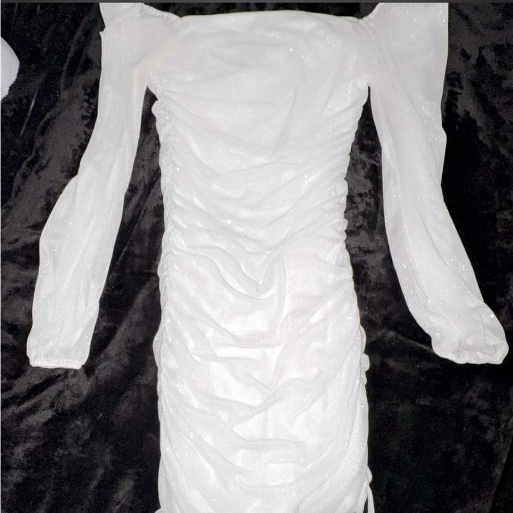 Elegant White Ruched Dress with sparkles